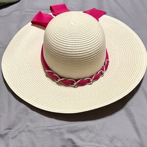 Elegant Cream and Pink Wide Brim Hat